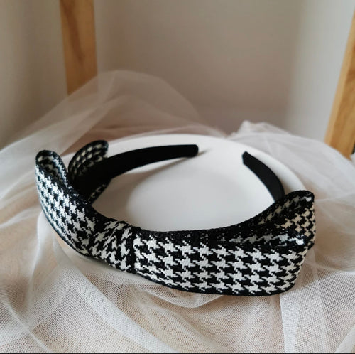 Black and White Herringbone Bow Headband